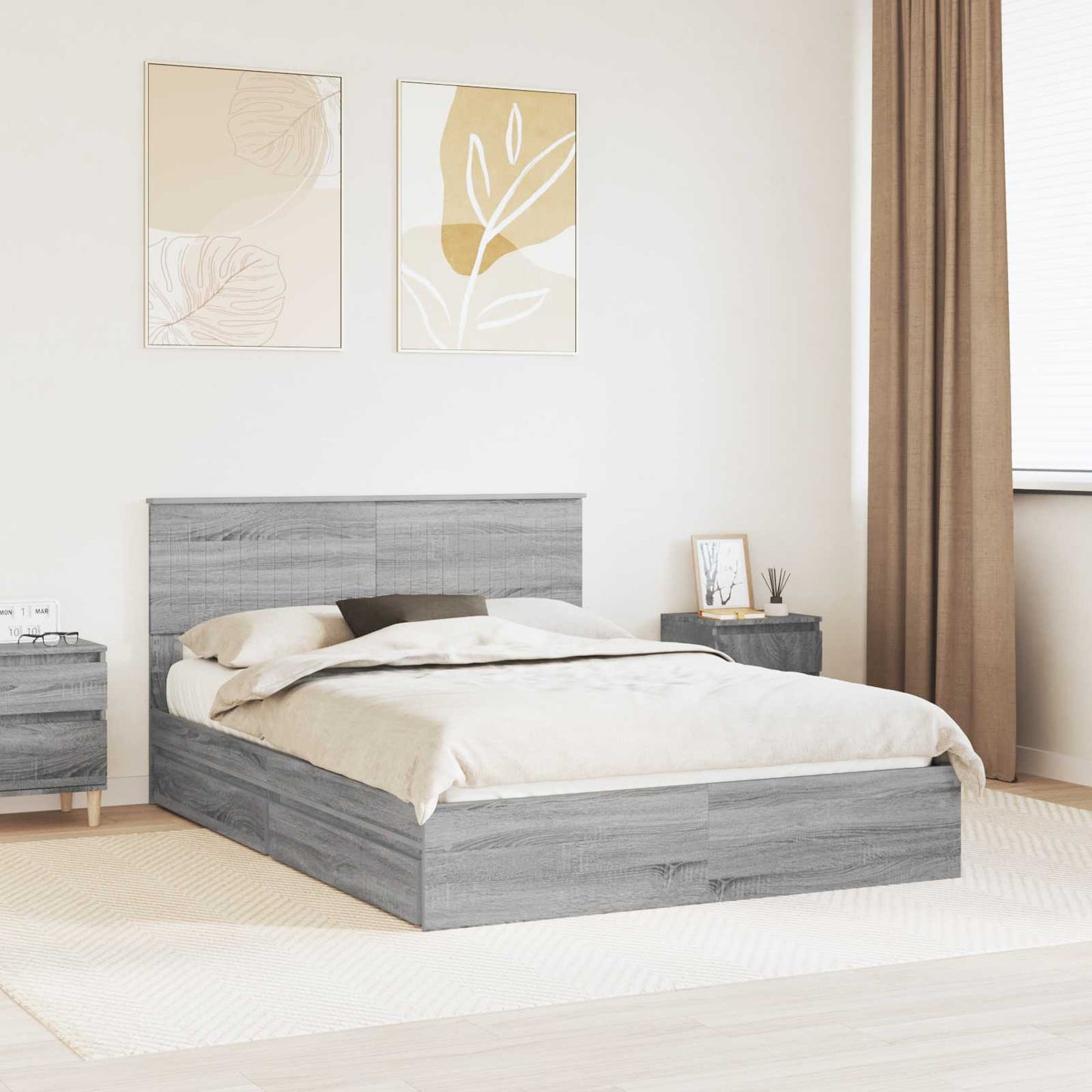 Letto con Contenitore con testiera Grigio Sonoma 140 x 200 cm