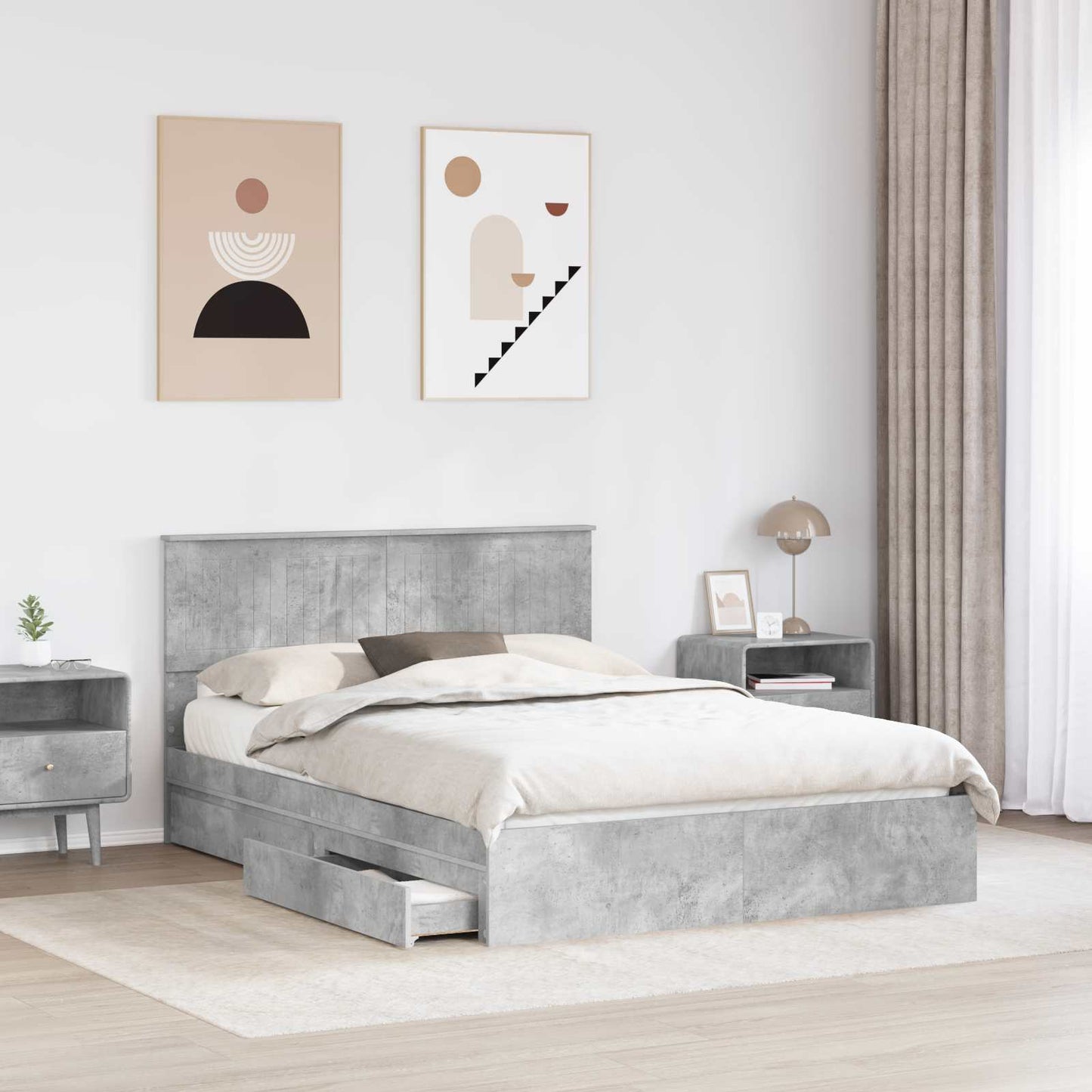 Letto con Contenitore con testiera Grigio cemento 135 x 190 cm