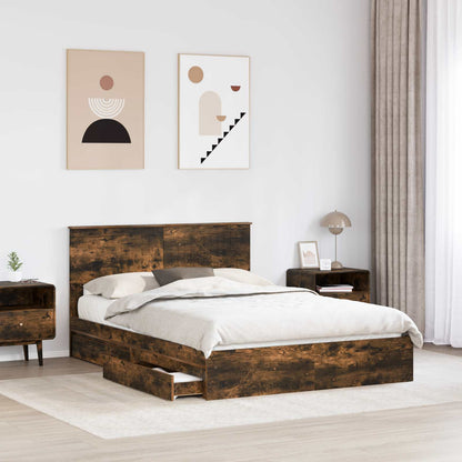 Letto con Contenitore con testiera Rovere fumÃ© 135 x 190 cm