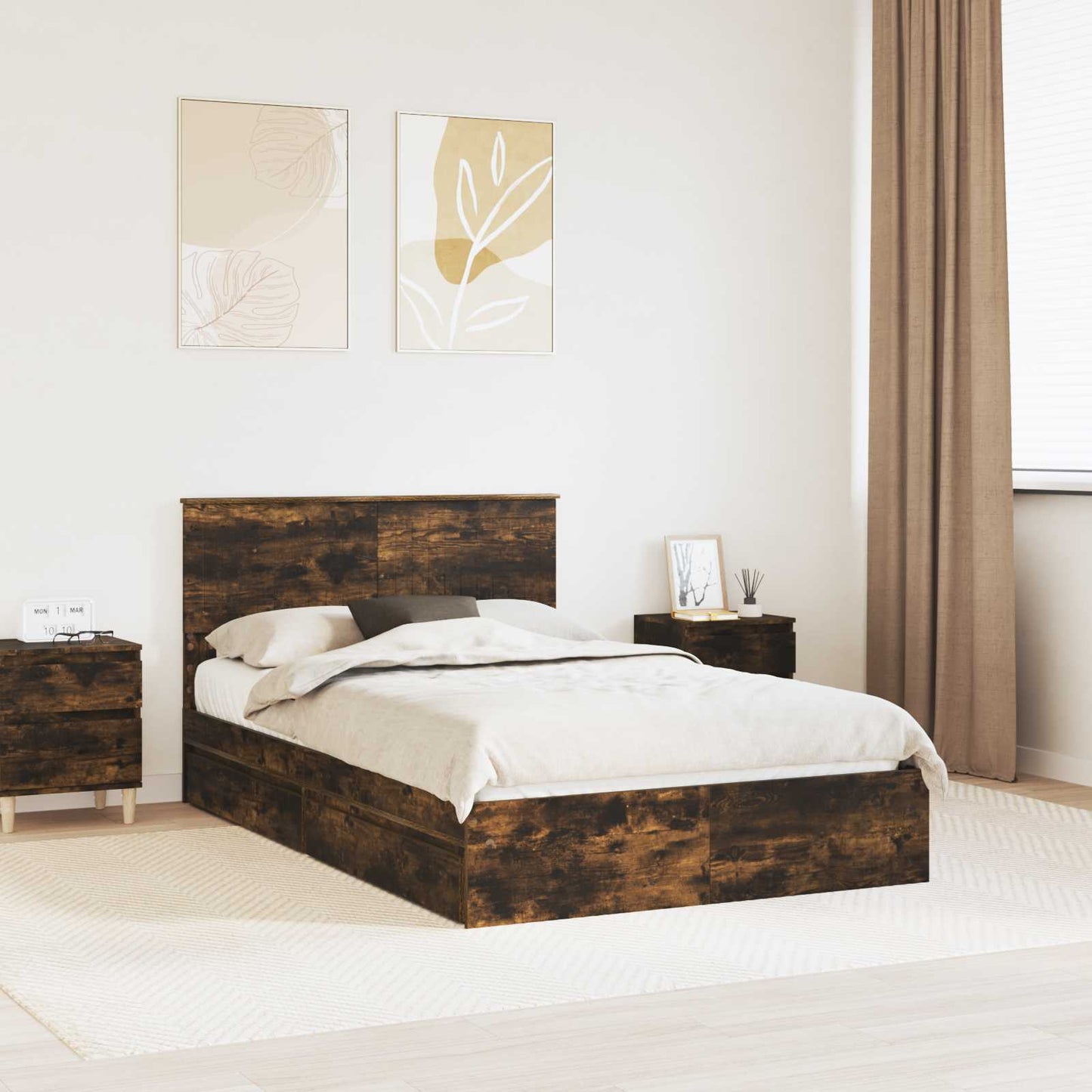 Letto con Contenitore con testiera Rovere fumÃ© 120 x 190 cm