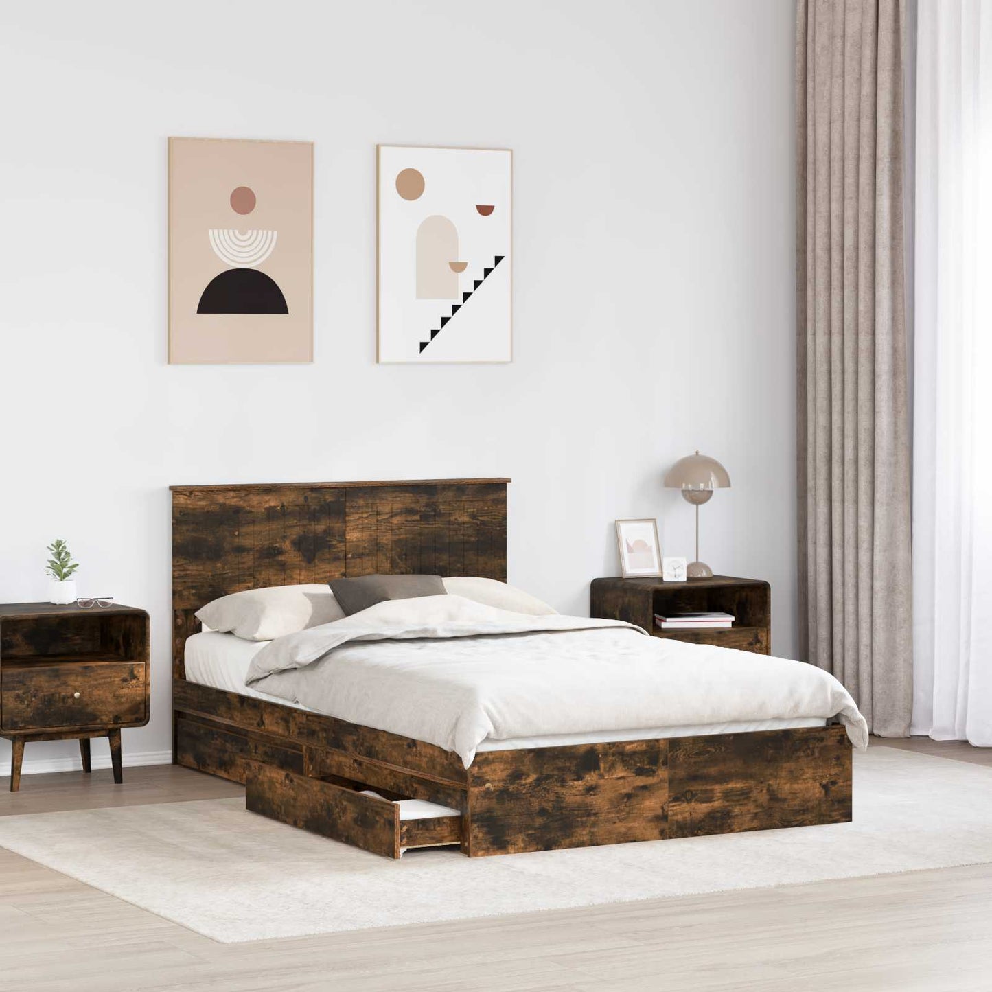 Letto con Contenitore con testiera Rovere fumÃ© 120 x 190 cm