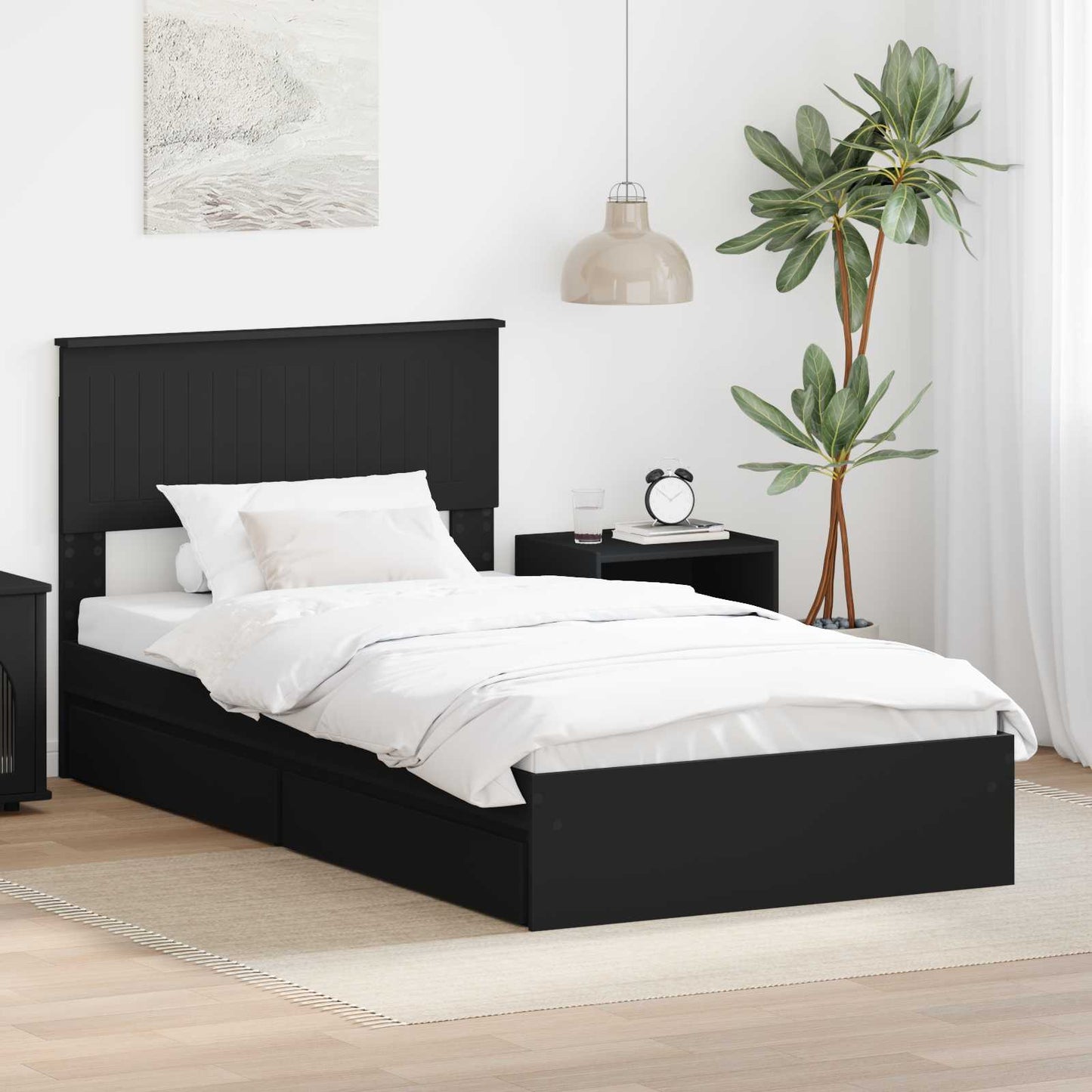 Letto con Contenitore Nero 100 x 200 cm Legno multistrato