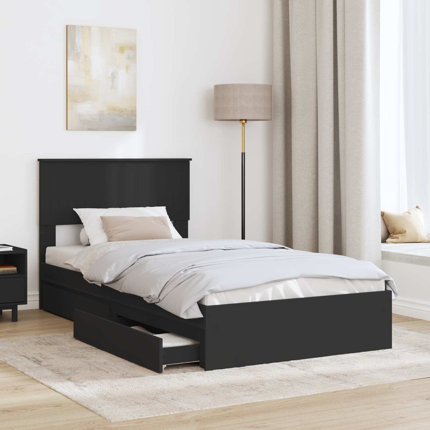Letto con Contenitore Nero 100 x 200 cm Legno multistrato