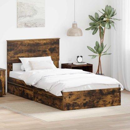 Letto con Contenitore con testiera Rovere fumÃ© 100 x 200 cm