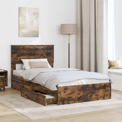 Letto con Contenitore con testiera Rovere fumÃ© 100 x 200 cm