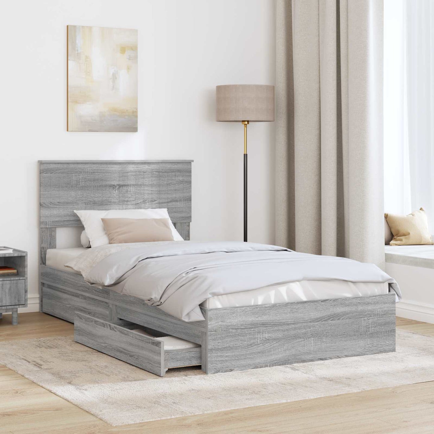 Letto con Contenitore con testiera Grigio Sonoma 100 x 200 cm