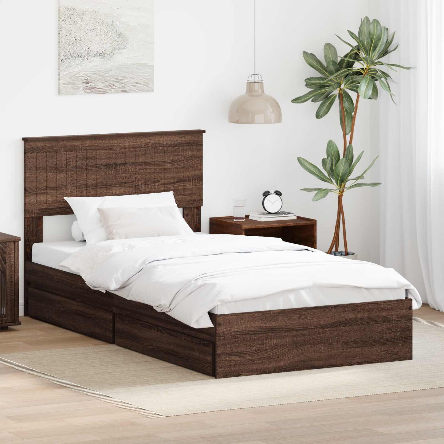 Letto con Contenitore con testiera Rovere Marrone 100 x 200 cm