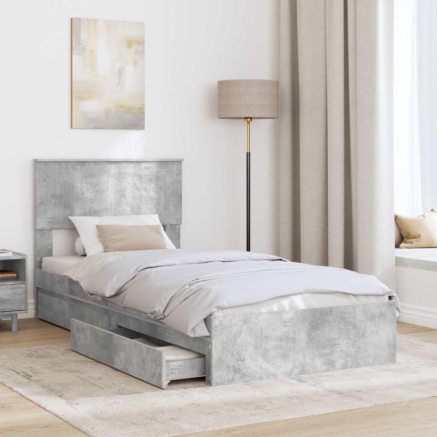 Letto con Contenitore con testiera Grigio cemento 90 x 200 cm