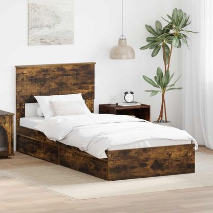 Letto con Contenitore Rovere fumÃ© 90 x 200 cm Legno multistrato