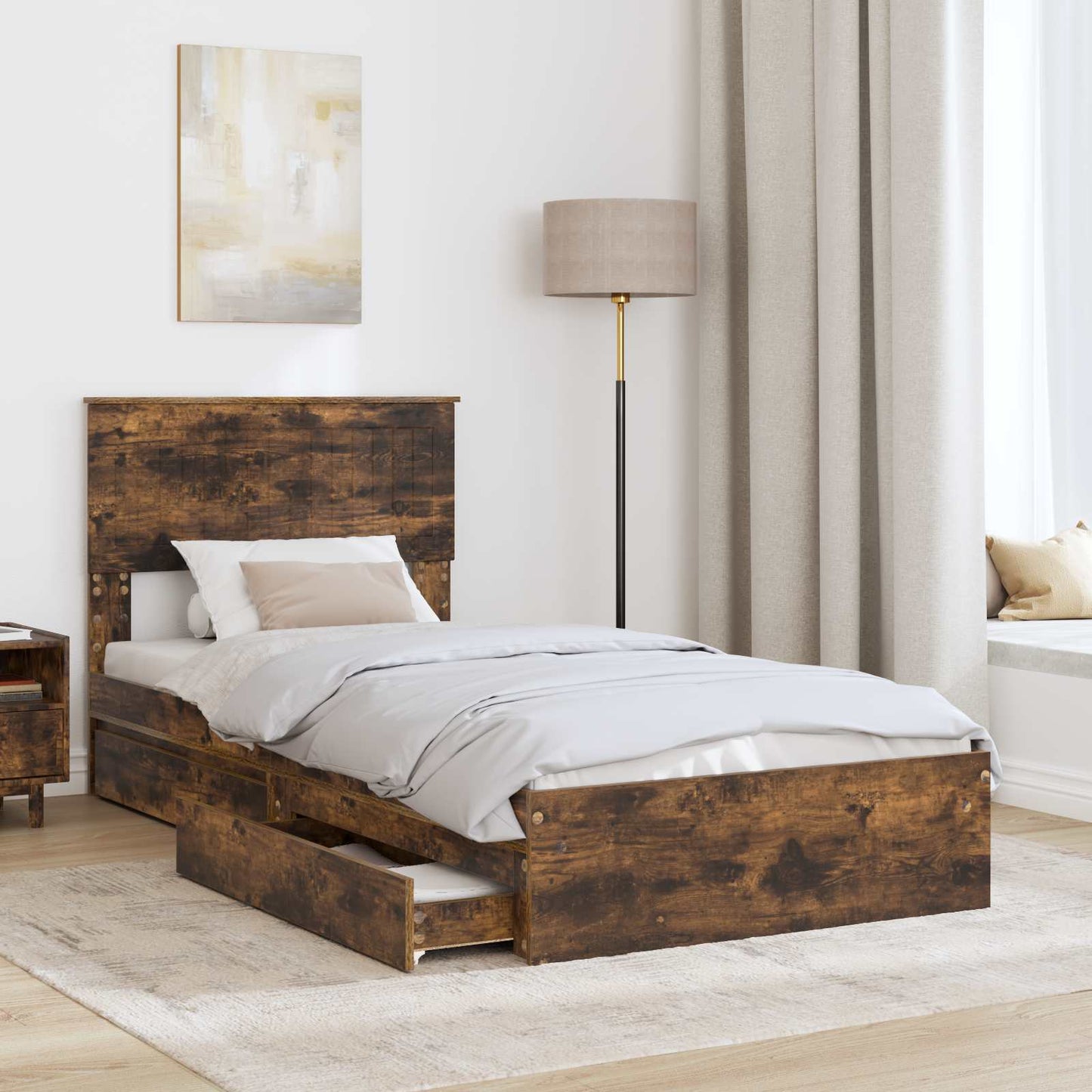 Letto con Contenitore Rovere fumÃ© 90 x 200 cm Legno multistrato