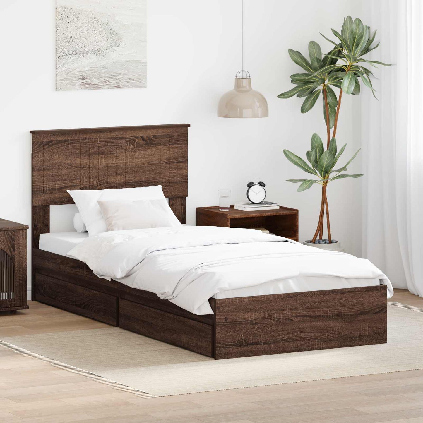 Letto con Contenitore con testiera Rovere Marrone 90 x 200 cm