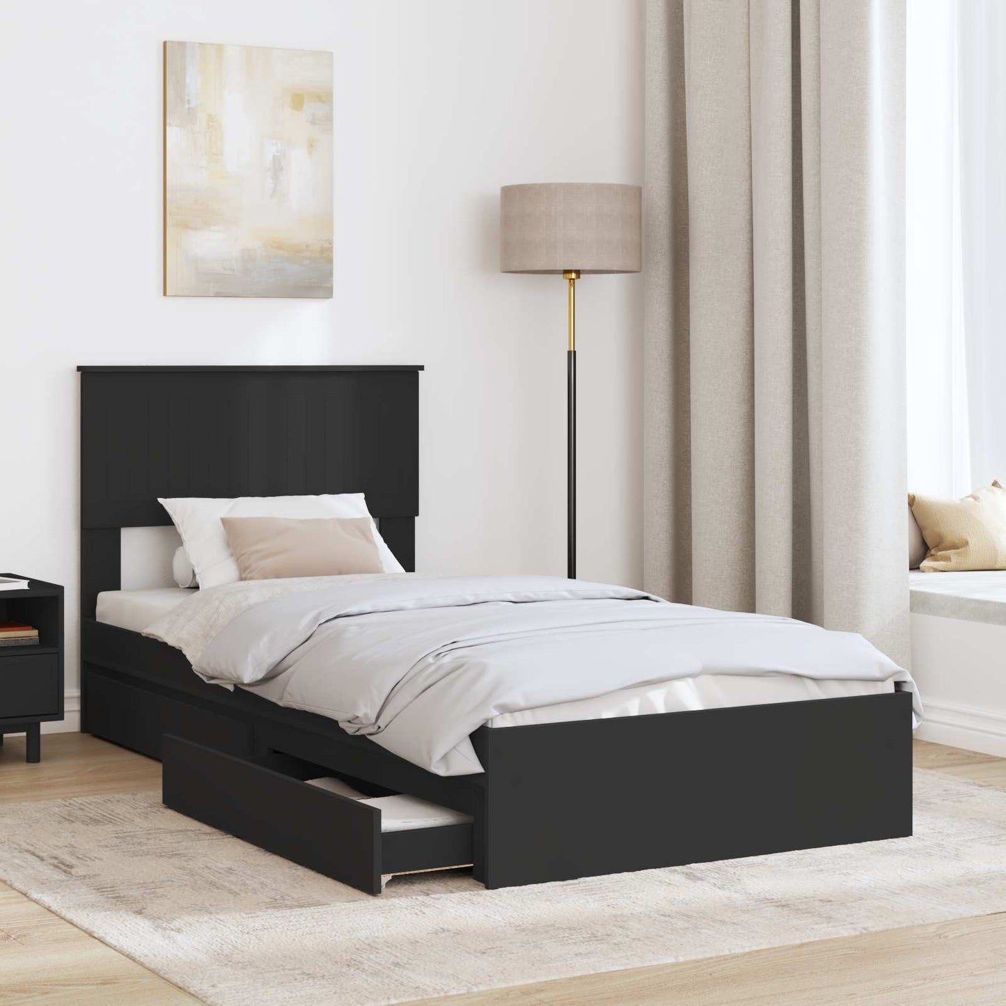 Letto con Contenitore Nero 90 x 190 cm Legno multistrato