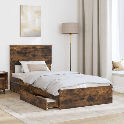 Letto con Contenitore Rovere fumÃ© 90 x 190 cm Legno multistrato