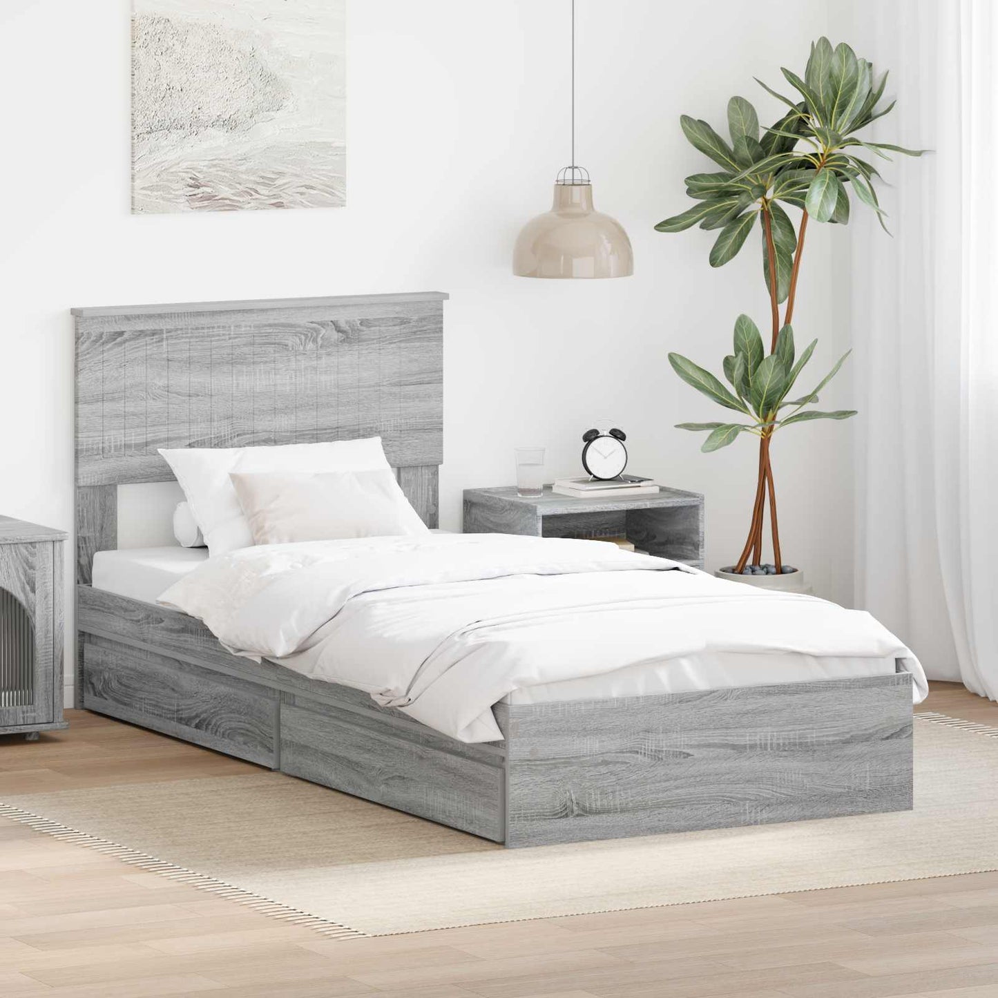 Letto con Contenitore con testiera Grigio Sonoma 90 x 190 cm