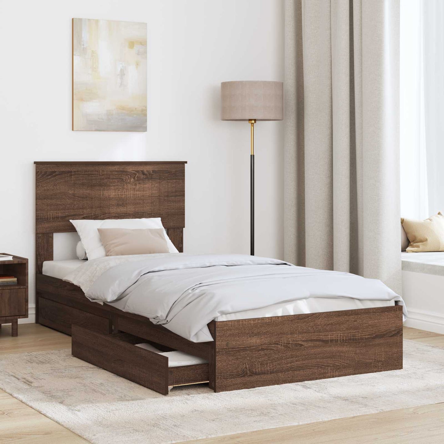 Letto con Contenitore con testiera Rovere Marrone 90 x 190 cm