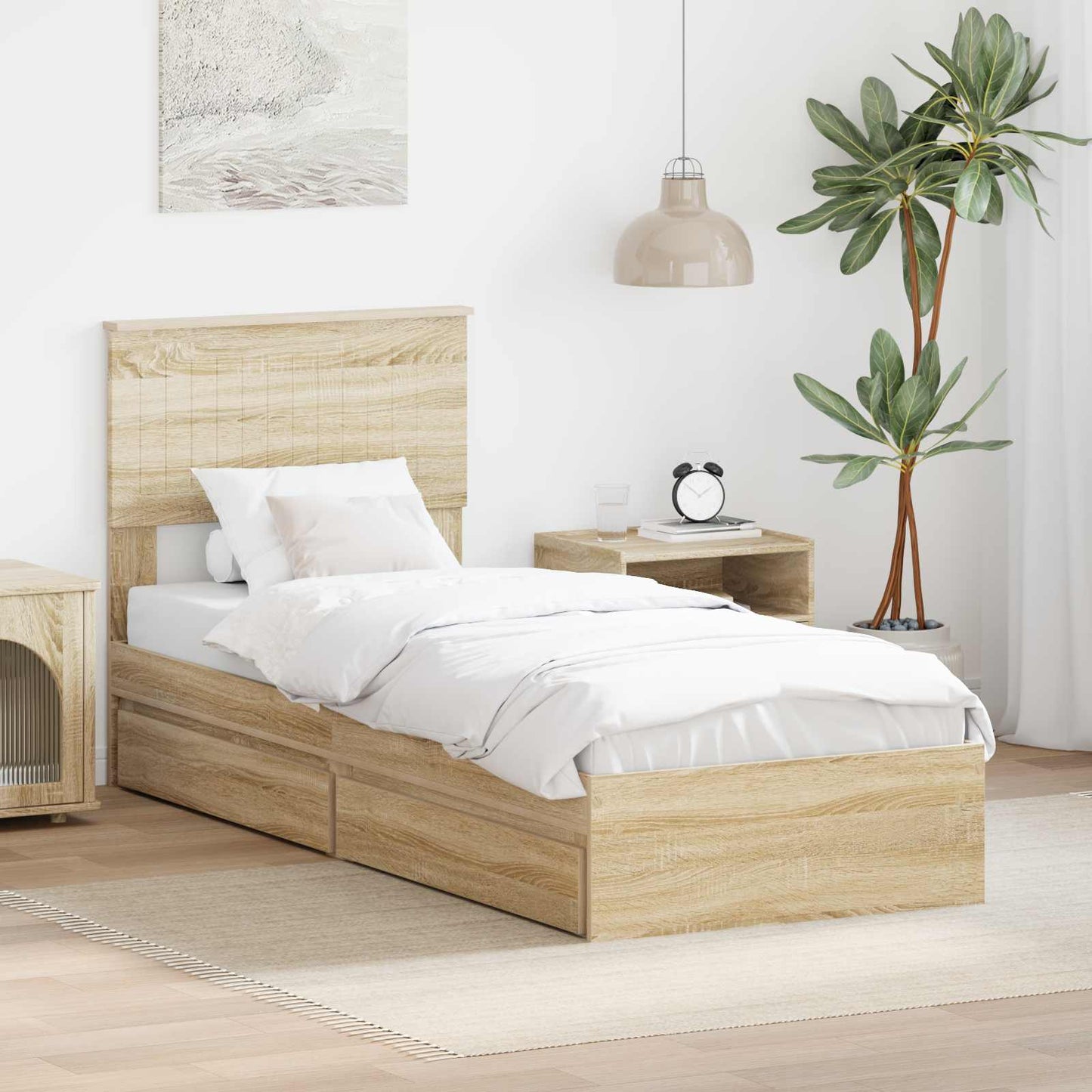Letto con Contenitore con testiera Rovere Sonoma 75 x 190 cm