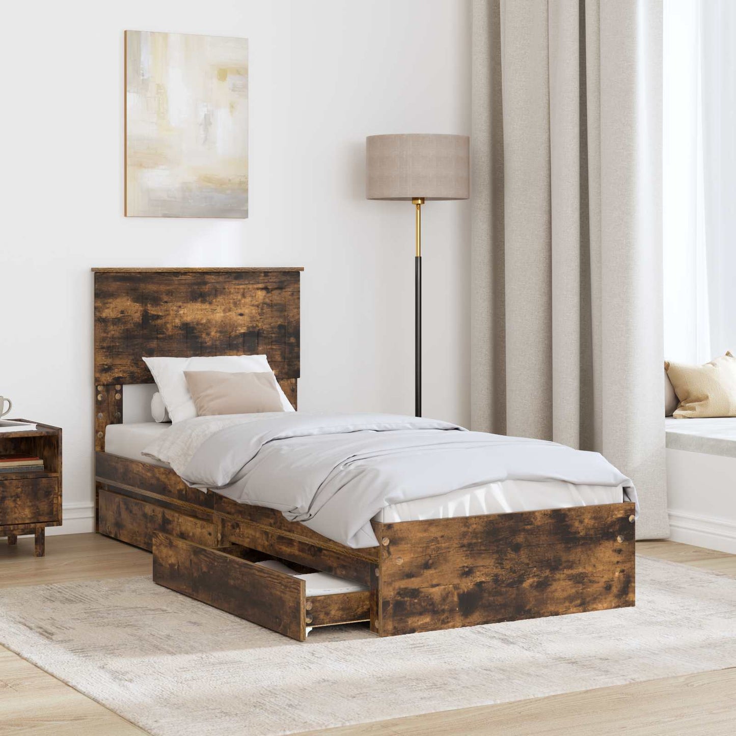 Letto con Contenitore Rovere fumÃƒÂ© 75 x 190 cm Legno multistrato