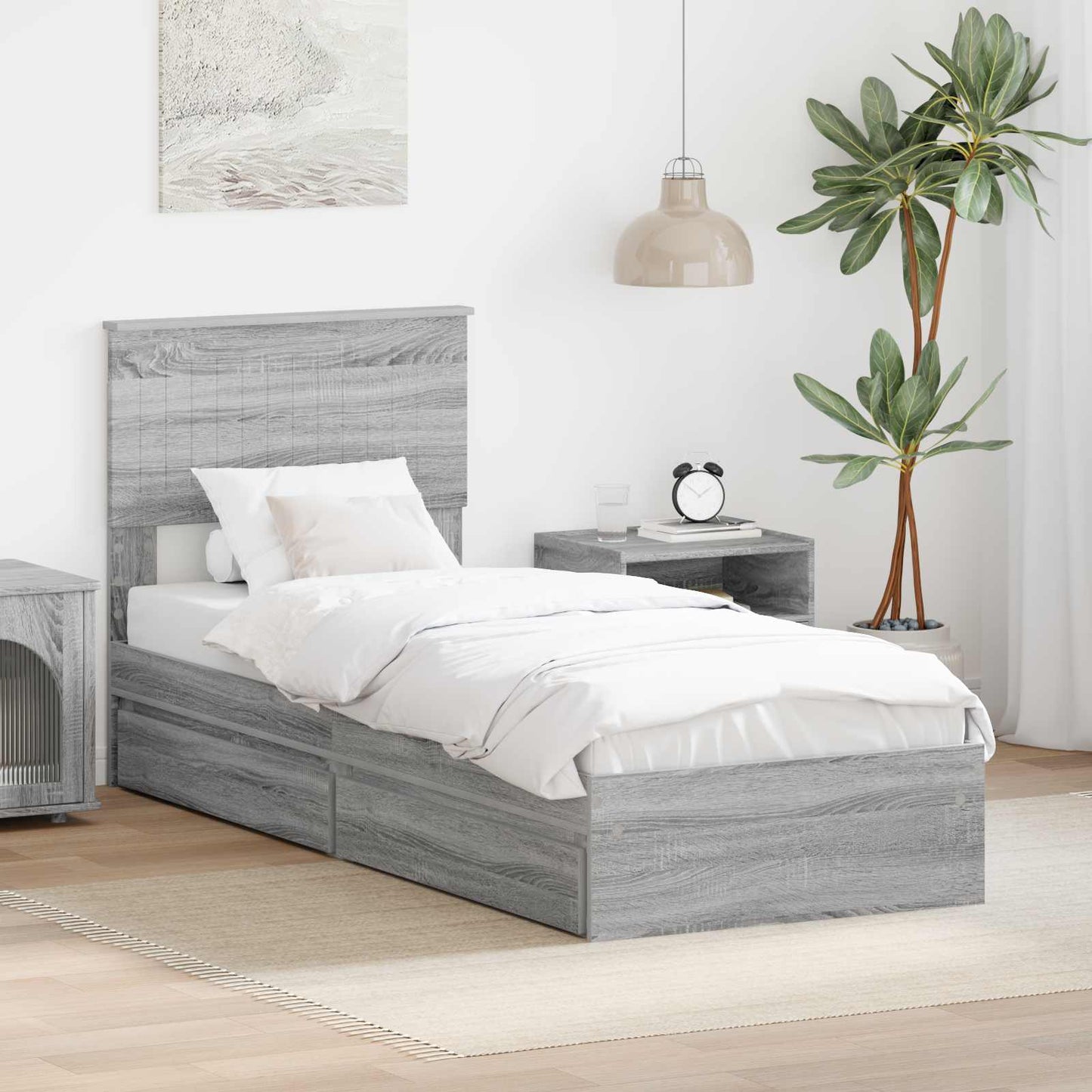 Letto con Contenitore con testiera Grigio Sonoma 75 x 190 cm