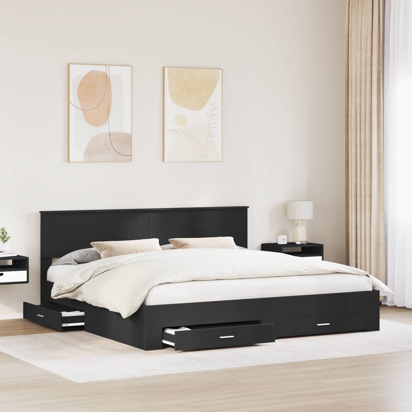 Struttura del letto con testiera Nero e Argento 200 x 200 cm