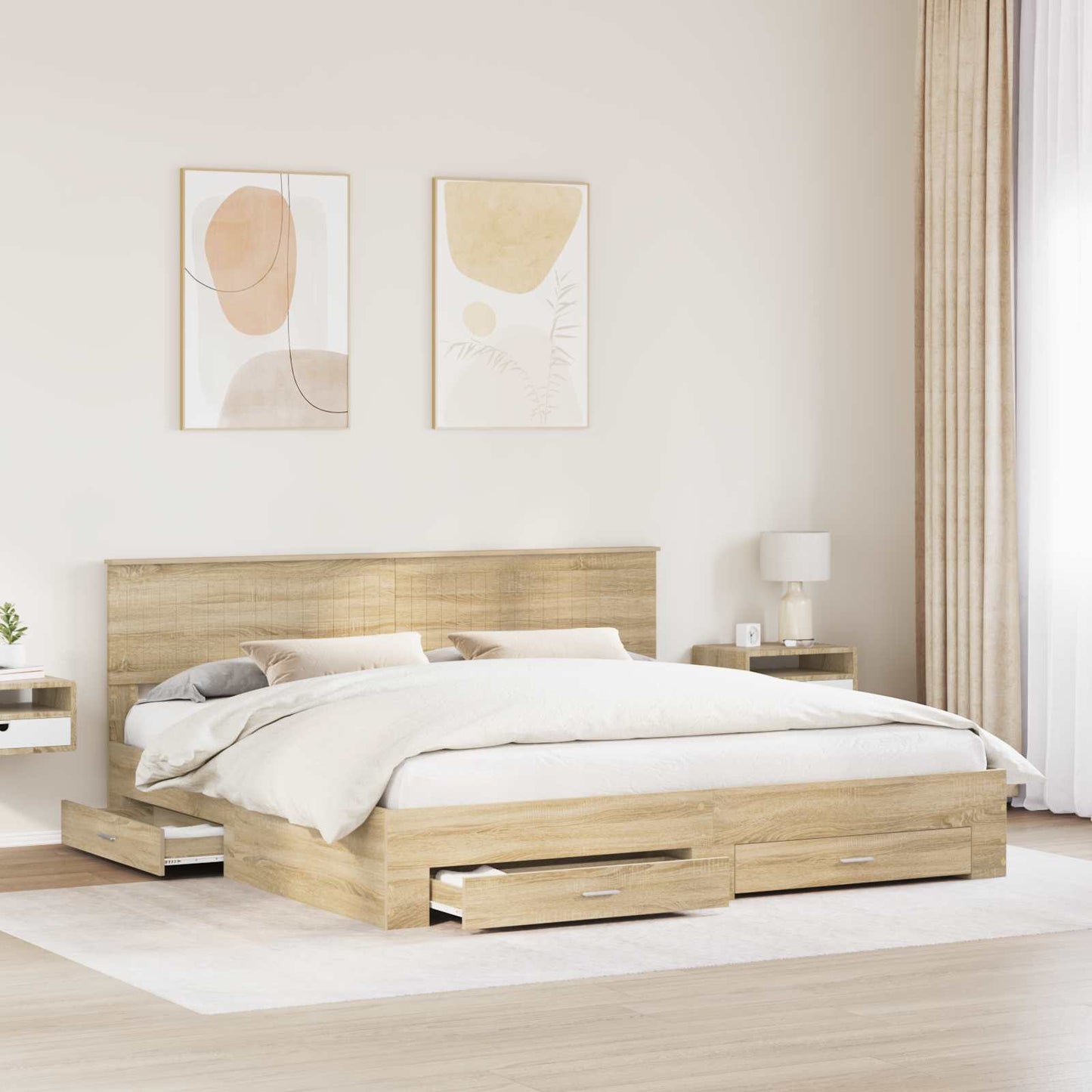 Struttura del letto con testiera Rovere Sonoma 200 x 200 cm