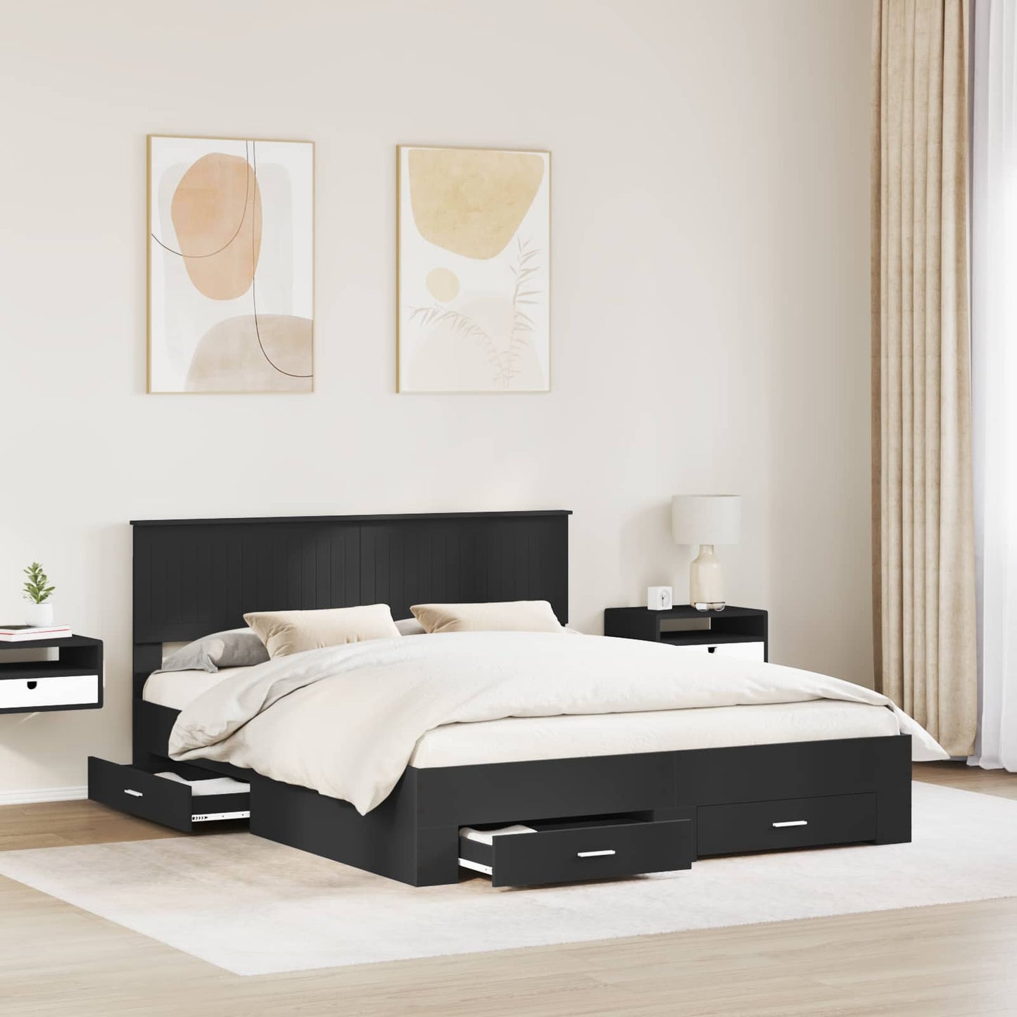 Struttura del letto Nero 160 x 200 cm Legno multistrato