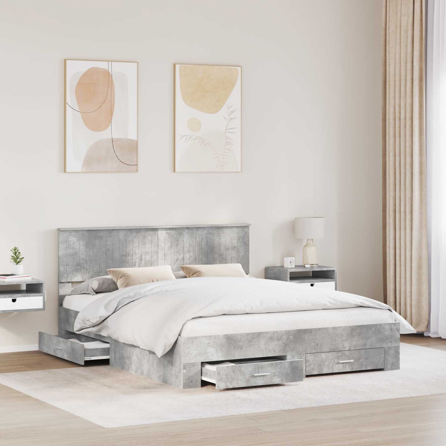 Struttura del letto con testiera Grigio cemento 160 x 200 cm