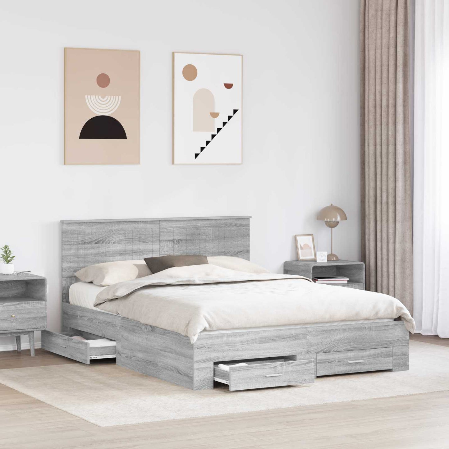 Struttura del letto con testiera Grigio Sonoma 150 x 200 cm