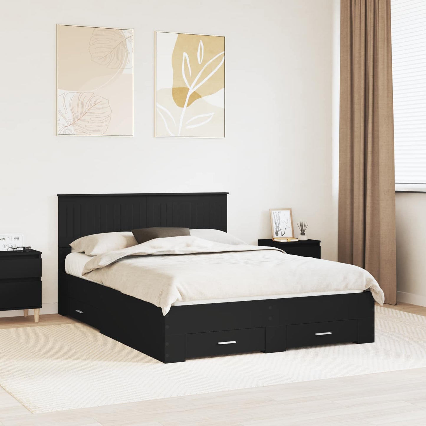 Struttura del letto Nero 135 x 190 cm Legno multistrato
