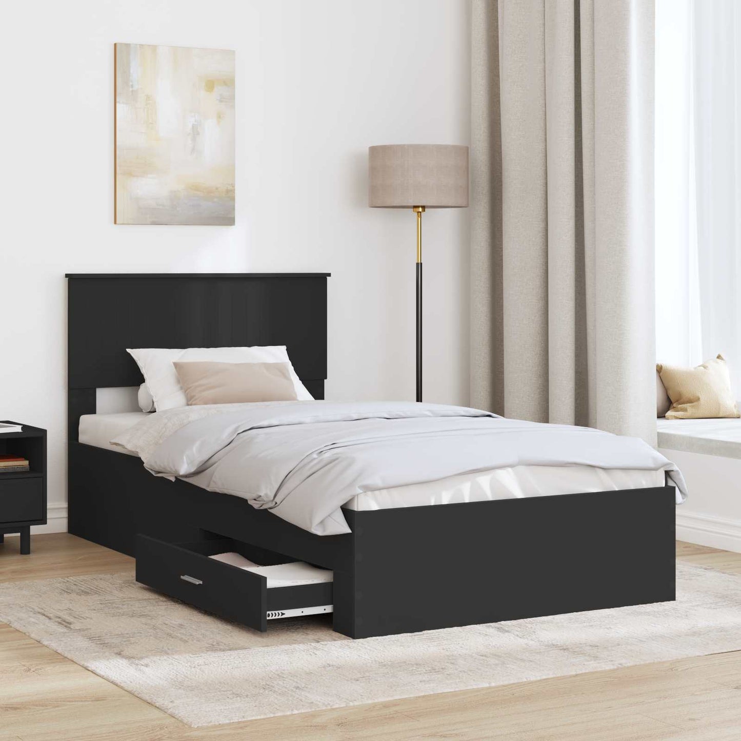 Struttura del letto con testiera Nero e Argento 100 x 200 cm