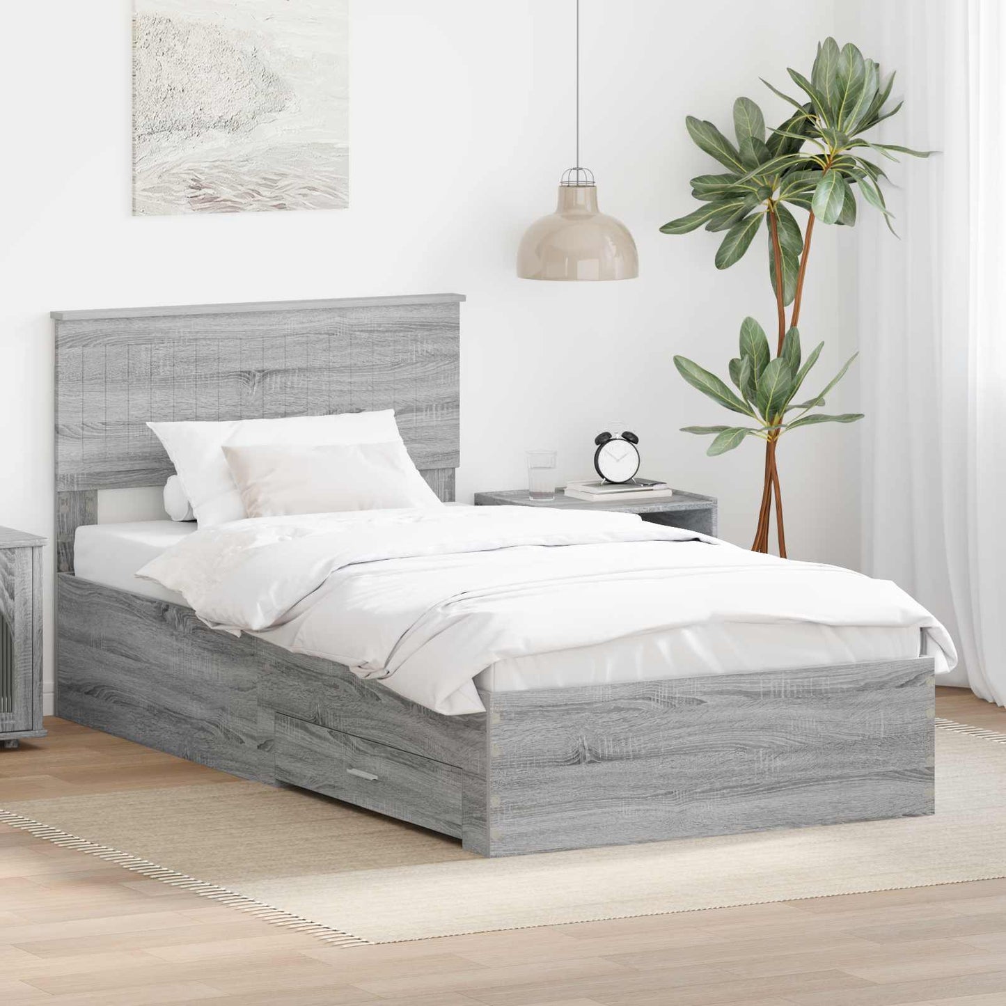Struttura del letto con testiera Grigio Sonoma 100 x 200 cm