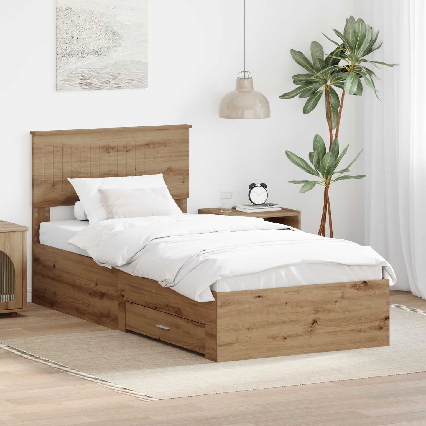 Struttura del letto con testiera Rovere artigianale 90 x 190 cm