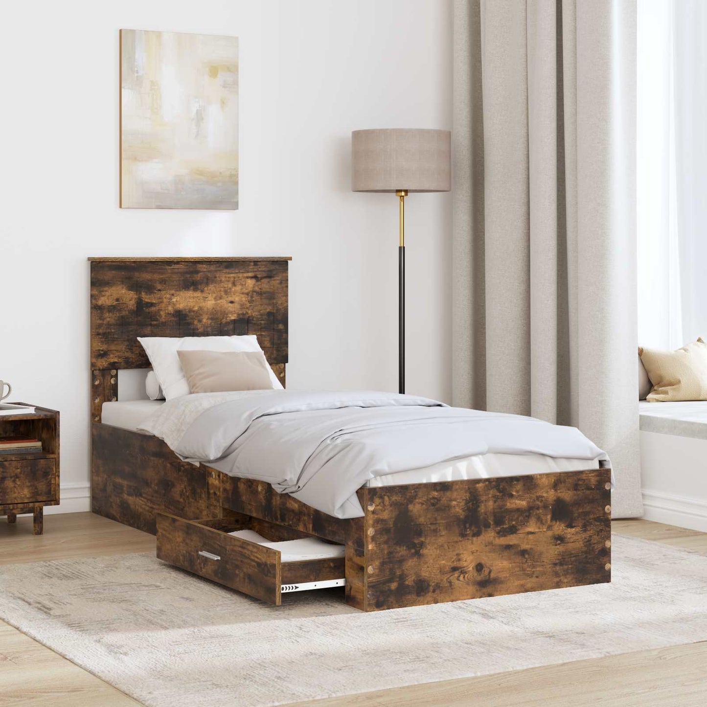 Struttura del letto Rovere Affumicato e Argento 75 x 190 cm