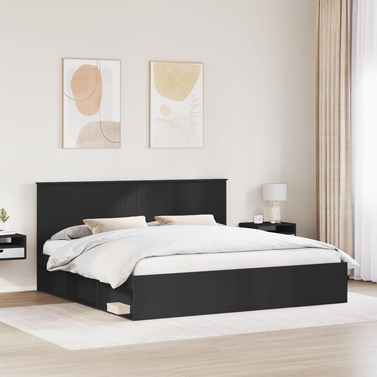 Struttura del letto Nero 200 x 200 cm Pino massello