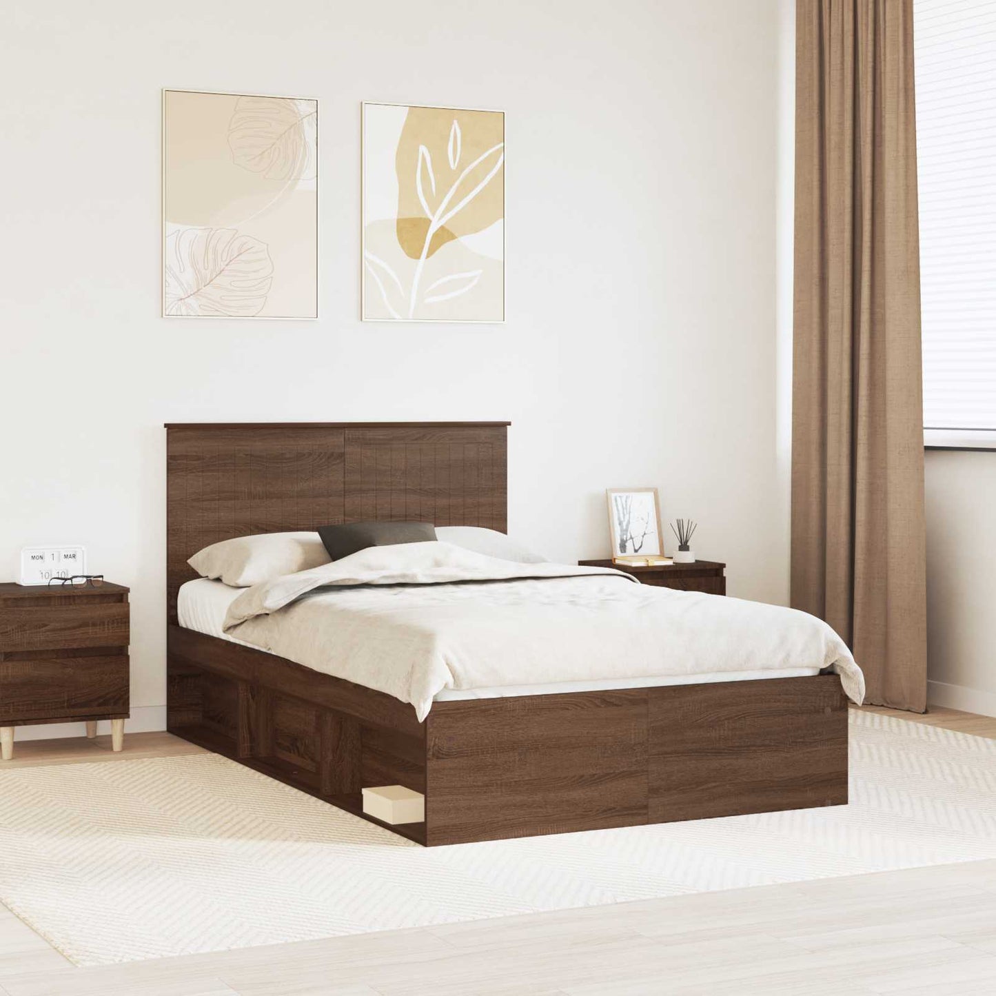 Struttura del letto Rovere Marrone 120 x 190 cm Pino massello