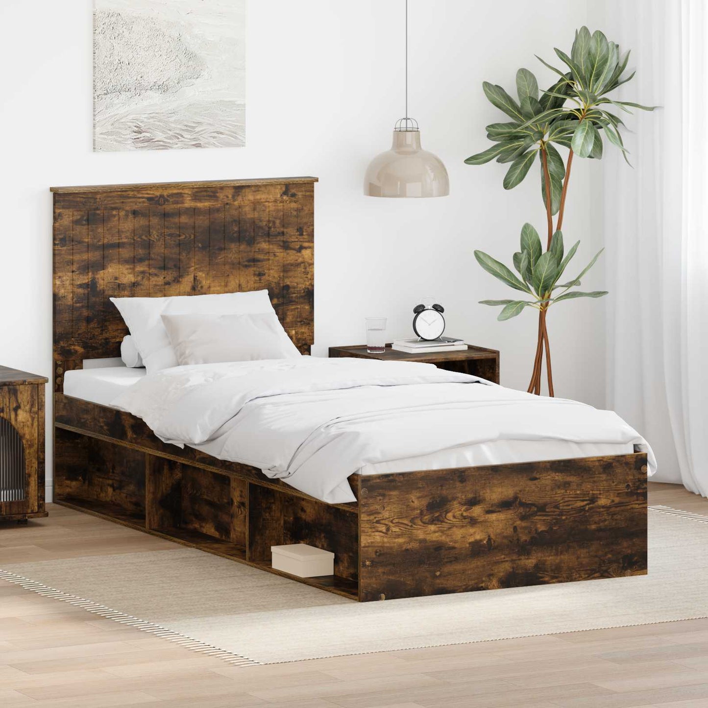Struttura del letto Rovere fumÃ© 90 x 200 cm Pino massello
