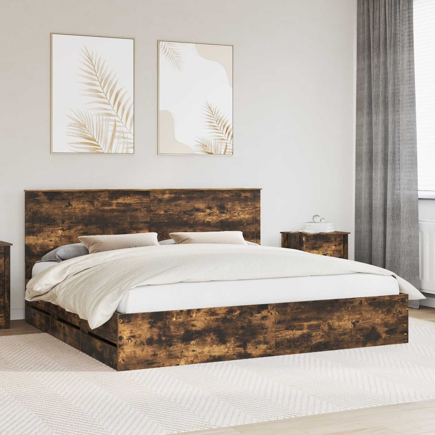 Struttura del letto con testiera Rovere fumÃƒÂ© 200 x 200 cm