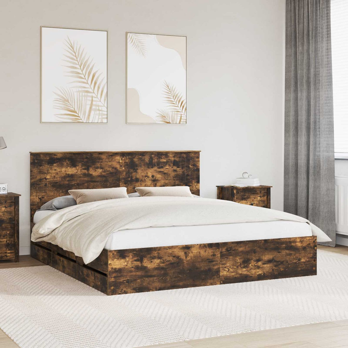Struttura del letto con testiera Rovere fumÃ© 180 x 200 cm