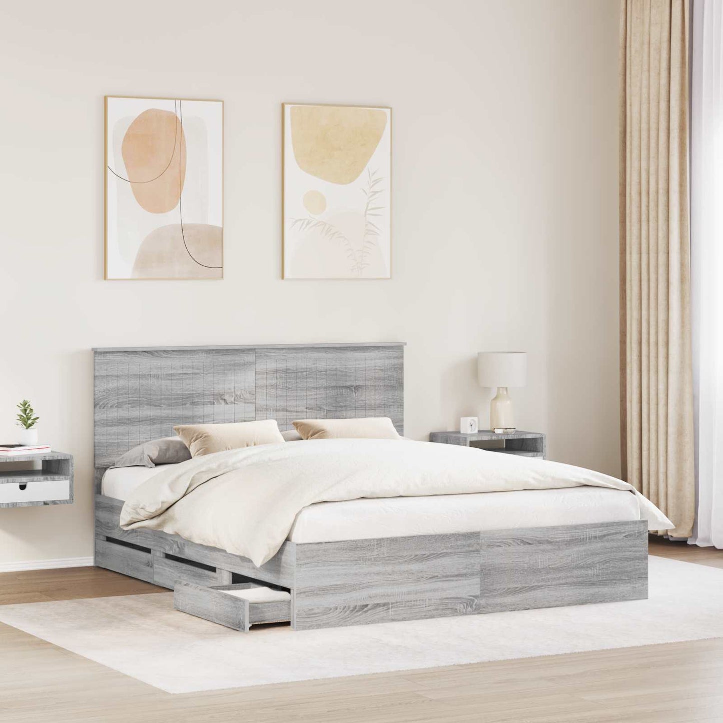 Struttura del letto con testiera Grigio Sonoma 160 x 200 cm