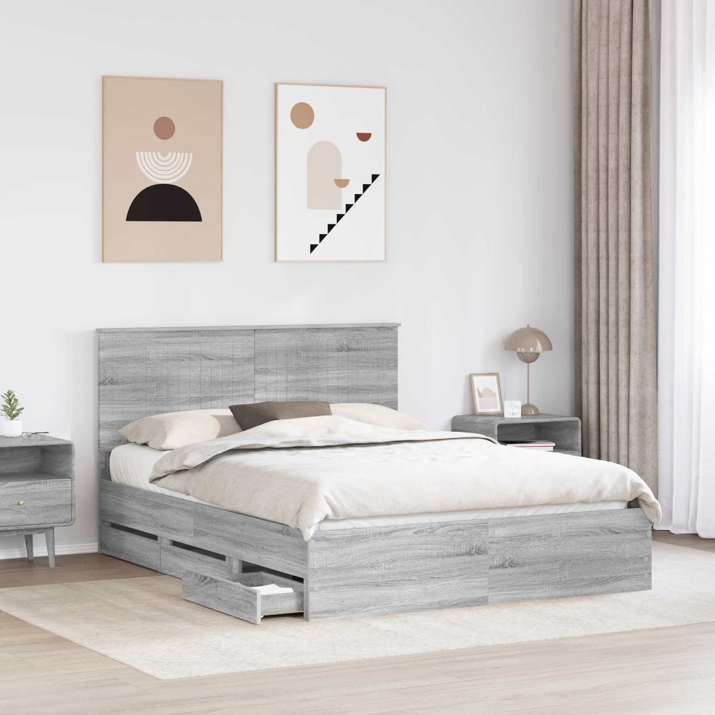 Struttura del letto con testiera Grigio Sonoma 150 x 200 cm