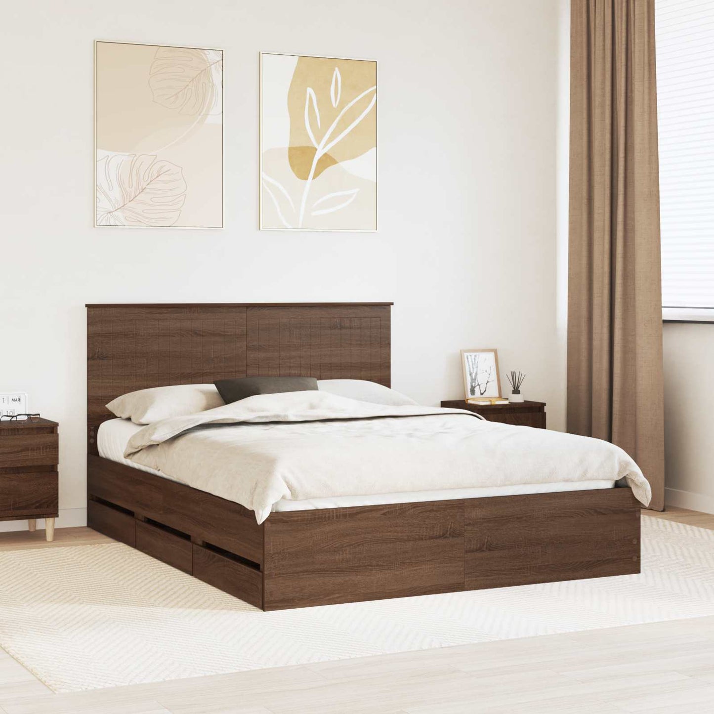 Struttura del letto con testiera Rovere Marrone 150 x 200 cm