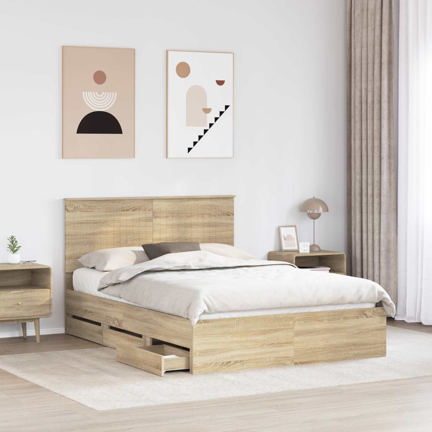 Struttura del letto con testiera Rovere Sonoma 140 x 190 cm