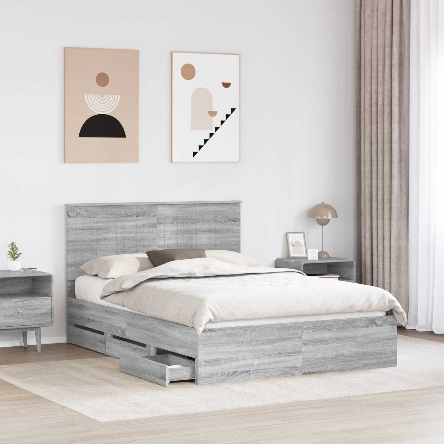 Struttura del letto con testiera Grigio Sonoma 140 x 200 cm