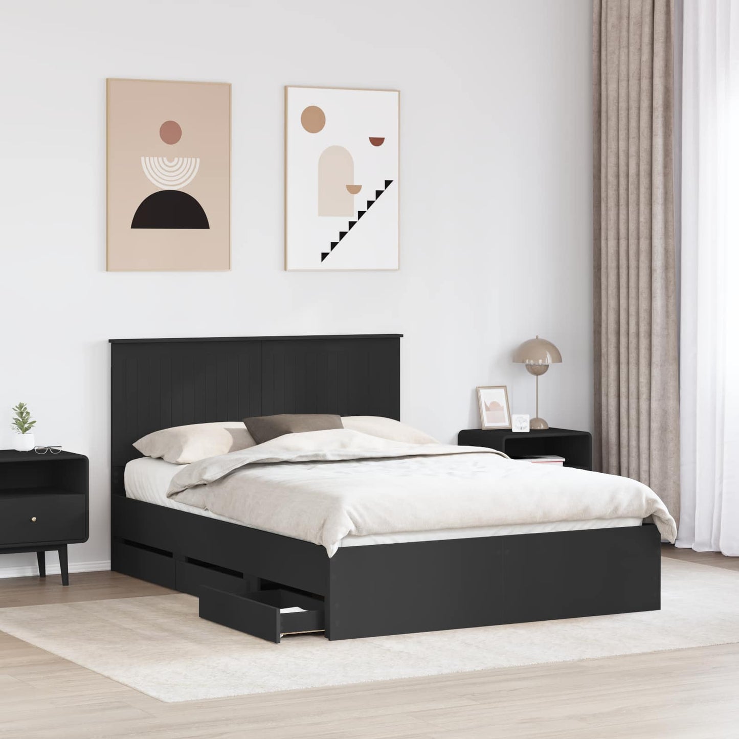 Struttura del letto Nero 135 x 190 cm Legno Ingegnerizzato