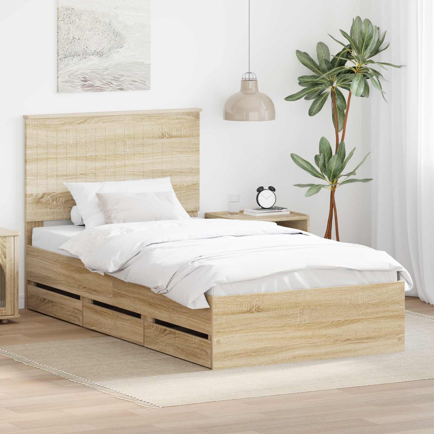 Struttura del letto con testiera Rovere Sonoma 100 x 200 cm