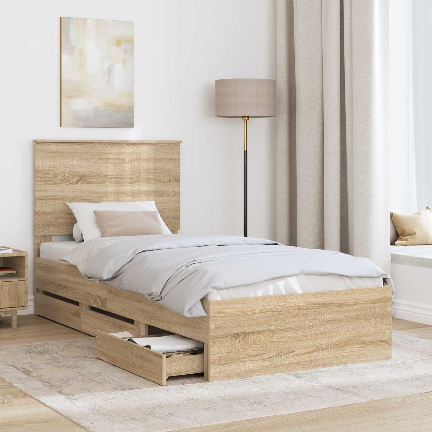 Struttura del letto con testiera Rovere Sonoma 90 x 190 cm