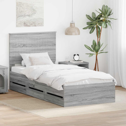 Struttura del letto con testiera Grigio Sonoma 90 x 190 cm