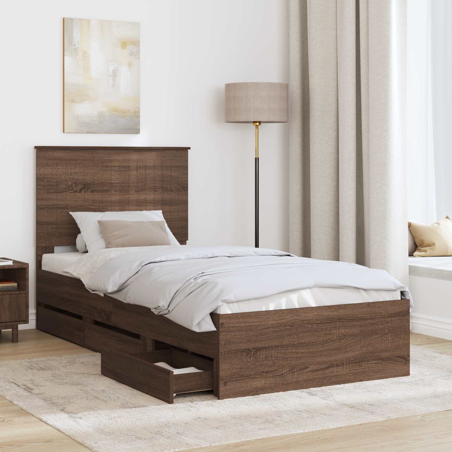 Struttura del letto con testiera Rovere Marrone 90 x 190 cm