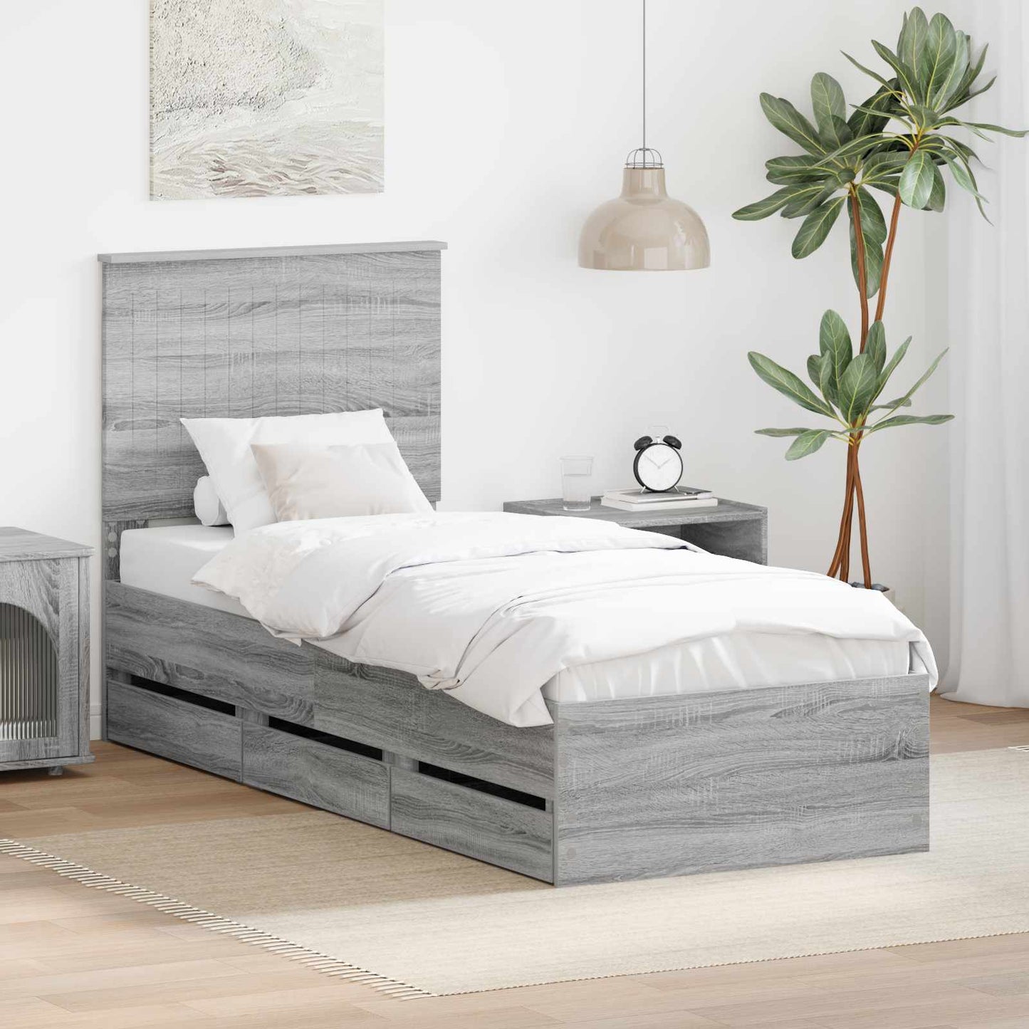 Struttura del letto con testiera Grigio Sonoma 75 x 190 cm