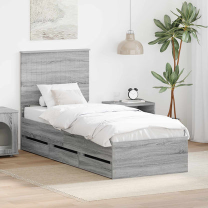 Struttura del letto con testiera Grigio Sonoma 75 x 190 cm