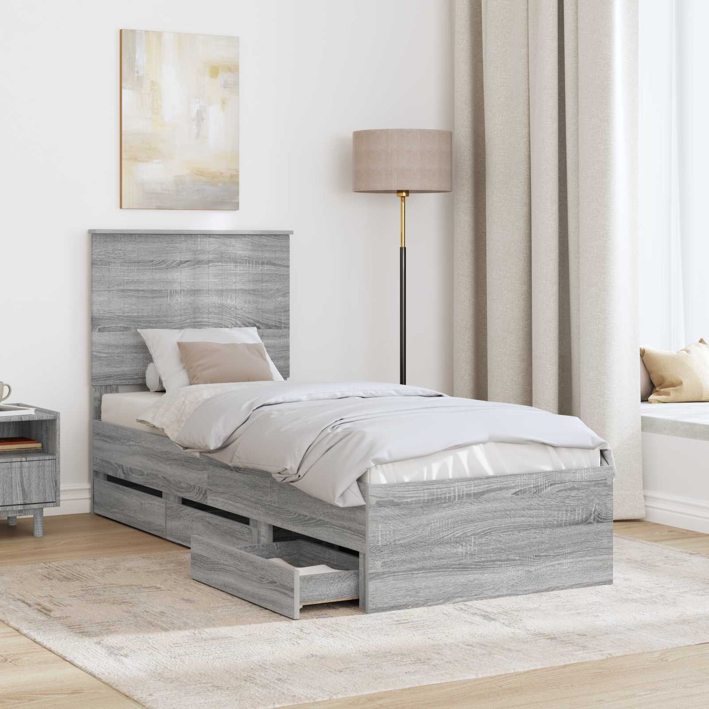 Struttura del letto con testiera Grigio Sonoma 75 x 190 cm